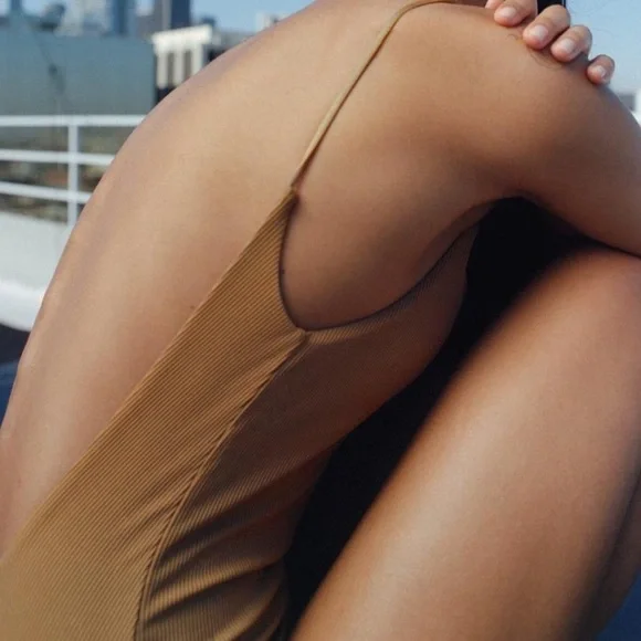 {Zara} Brand New Brown Ribbed One Piece. - Picture 3 of 9